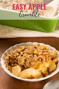 an easy apple crumble is served in a bowl