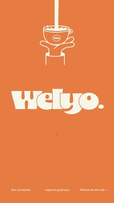 an orange poster with the word hello written in white on it's bottom corner