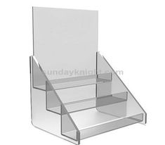 a clear acrylic display case with three sections on the bottom and one section at the top