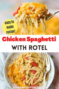 Chicken spaghetti with rotel on a serving spoon. Chicken Spaghetti With Rotel, Spaghetti With Rotel, Chicken And Spaghetti, Rotel Chicken Spaghetti, Easy Chicken Spaghetti, Cream Of Asparagus Soup, Owl Kitchen, Chicken Spaghetti Recipes, Fall Dinner Recipes