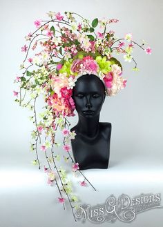 Floral Headdress, Flower Headdress, Floral Hat, Flower Headpiece, Flower Hats, Fairy Costume, Green Flower