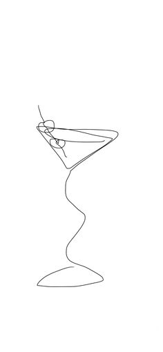 a line drawing of a martini glass with olives on the rim and a streamer