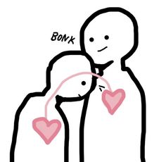 a drawing of two people with hearts in their arms and the words bonk above them