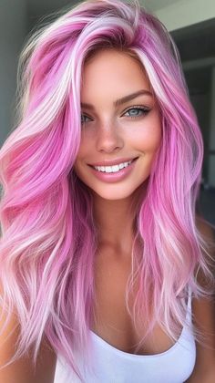 Pink Hair Outfit Ideas, Pink Balayage, Pastel Rainbow Hair, Balayage Ideas, Cotton Candy Hair, Pink Blonde Hair