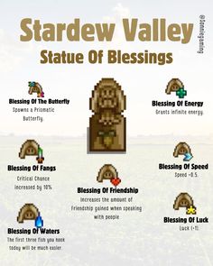 the stardew valley state of blessings info sheet is shown in this image