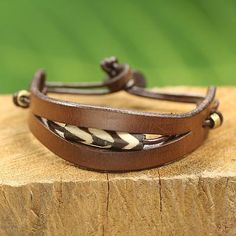 Unique Men's Bracelet in Brown Leather from Africa - Breaking Ground in Brown | NOVICA Men's Leather Bracelets, Unique Mens Bracelet, Man Gold Bracelet Design, Mens Bracelet Designs, Bone Bracelet, Bones Bracelet, Wrist Jewelry, Titanium Bracelet, Mens Gold Bracelets