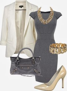 Gray Classic Work Dress | www.pinterest.com/versique/womens-office-fashion-attire-community-board/ Mode Over 50, Elegant Work Outfits, Skirt Diy, Professional Work Outfit, Quoi Porter, Gold Outfit, 가을 패션