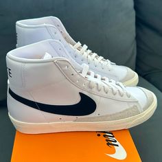 Nike Blazer Mid '77 Vntg White/Black Men Us 9 Uk 8 Eur 42.5 Cm 27 Women Us 10.5 Uk 8 Eur 42.5 Cm 27.5 Nwt In The Original Box Vintage Nike High-top Sneakers For Streetwear, Vintage Nike White Sneakers, Vintage Nike Leather Skate Shoes, White Vintage Skate Shoes With Rubber Sole, Vintage White Skate Shoes With Rubber Sole, Vintage Leather Skate Shoes, Nike Classic High-top Sneakers, Nike Vintage Skate Shoes With Round Toe, Vintage Nike Skate Shoes With Round Toe