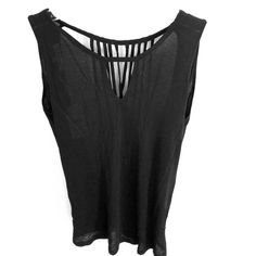 Open Back Strappy Dressy Sleeveless Top Nwt Medium Black Chic Sleeveless Strapped Tank Top, Black Strappy Tank Top For The Beach, Sleeveless Tank Top For Night Out, Black Sleeveless Camisole For Vacation, Black Sleeveless Tops For Vacation, Black Tank Camisole For Vacation, Casual Tank Top With Straps For Night Out, Black Sleeveless Blouse Tank Top For Vacation, Black Tank Vest For Beach