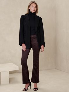 VEGAN SUEDE: The soft and smooth feel of faux leather gives this garment a luxurious feel. Metal shank button closure with zip fly. Belt loops. Five pocket styling. Countour waistband. Made exclusively for Banana Republic Factory. #734011 Low Rise Bootcut Jeans, Suede Pants, Bootcut Pants, Shank Button, Banana Republic Factory, Jeans For Women, Style Mistakes, Inspiration Style, Newest Trends