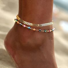 Bohemian Colorful Turkish Eyes Anklets for Women Butterfly Flower Zircon Shell Cat Ankle Bracelet Summer Beach Foot Leg Jewelry window.adminAccountId=200675524; Leg Jewelry, White Summer Shirt, Anklets For Women, Turkish Eye, Bracelet Summer, Spring Blouses, Black And White Shirt, Butterfly Flower, Ankle Bracelet