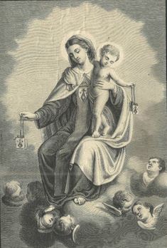 the virgin and child are depicted in this engraving