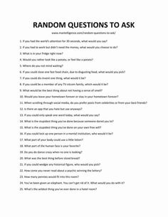 a question sheet with the words random questions to ask