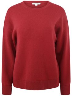 red stretch-design fine knit crew neck drop shoulder long sleeves ribbed trim straight hem Yoko London, City Dress, Summer Beach Wear, Lady Dior, Knitwear Women, Red Sweaters, Jacket Tops, Drop Shoulder, Crew Neck Sweater