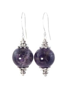 Amethyst Ball Drop Short Silver Statement Earrings – KMagnifiqueDesigns Elegant Amethyst Earrings With Natural Stones, Elegant Purple Crystal Earrings For Evening, Elegant Sterling Silver Crystal Earrings With Natural Stones, Silver Amethyst Drop Crystal Earrings, Silver Amethyst Drop Earrings, Elegant Nickel-free Purple Earrings, Elegant Amethyst Dangle Crystal Earrings, Elegant Silver Earrings With Natural Stones, Elegant Amethyst Round Earrings