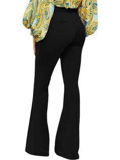 Material: Made of 81%-90% polyester and spandex. soft and comfortable.Features: High-waisted. flared pants. back hidden zipper. solid color. wide leg. office. Black Flare Wide Leg Pants For Office, Black Flare Wide Leg Pants For Business Casual, Chic Black Pants With Flared Hem, Chic Black Flared Hem Pants, Fall Night Out Flared Hem Pants, Business Casual Flared Bottoms, Chic Flares With Flared Hem For Work, Chic Flared Hem Flares For Work, Stretch High-waisted Flares For Night Out