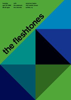 the fleshtones poster with blue, green and black triangles