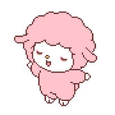 an image of a pixel art character with pink hair