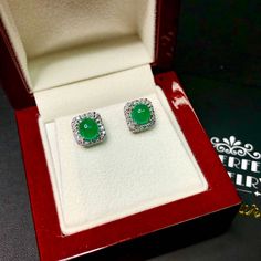 "BRAND-NEW!! ONE OF A KIND, HANDCRAFTED EARRINGS. So Perfect Jewelry proudly presents!! Delicately handcrafted, EXQUISITE COLOMBIAN EMERALD EARRINGS! Accented with superb quality, natural diamonds, set in handcrafted 18K solid white gold earrings. Classy and simple, elegant and charming, with vivacious Green COLOR, and sparkling diamonds, these earrings sure make a lady feel like a princess! WE OFFER FREE CHRISTMAS GIFT PACKAGING, CHRISTMAS CARD WITH PERSONAL NOTES, FREE RING SIZING AND FREE-OF- Gold Earrings Classy, Free Christmas Gifts, Christmas Gift Packaging, White Gold Earrings Studs, Colombian Emeralds, Vs Diamond, Earrings Studs, White Gold Earrings, Emerald Earrings