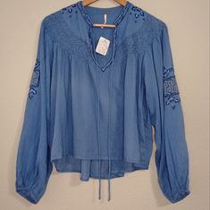 Free People Balloon Sleeve Peasant Embroidered Top Size Xs Nwt Spring, Summer, Hippie, Boho, Comfy, Effortless, Feminine, Prairie, Peasant Blue Bohemian Peasant Top With Relaxed Fit, Blue Bohemian Peasant Top In Relaxed Fit, Bohemian Cotton Blouse With Tonal Embroidery, Relaxed Fit Long Sleeve Tops With Chikankari Embroidery, Spring Peasant Top With Embroidered Sleeves, Embroidered Bohemian Peasant Top With Relaxed Fit, Bohemian Embroidered Relaxed Fit Peasant Top, Bohemian Embroidered Peasant Top With Relaxed Fit, Blue Embroidered Top With Relaxed Fit