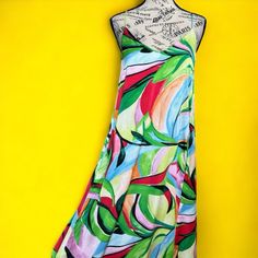 Beautiful Nicole Miller Maxi Dress, Multicolored, Silky Like Fabric, Spacious, Side Pockets, Straps Are Not Adjustable, Built In Sports Bra. New With Tag. Multicolor Silk A-line Maxi Dress, Sleeveless Multicolor Silk Maxi Dress, Casual Multicolor Silk Maxi Dress, Multicolor A-line Maxi Dress For Vacation, Multicolor A-line Midi Dress For Beach, Multicolor A-line Maxi Dress For Beach, Vibrant Green Maxi Dress For Spring, Multicolor Silk Dresses With Vibrant Print, Multicolor Sleeveless Silk Midi Dress