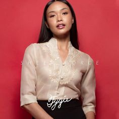 Barong For Women, Barong Dress, Grad Dresses, Blouses For Women, Ruffle Blouse, Lily, Long Sleeve Blouse, Women's Top, Travel