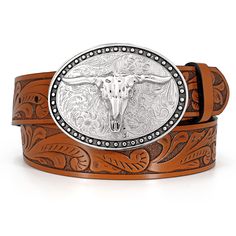 PRICES MAY VARY. Unique Carving Patterns: High quality western belts leather, exquisite oil edge craft, fit and comfort. Western-inspired leather buckle belt featuring embossed pattern adds the perfect touch to any pair of jeans. Cowboy belt buckles for men and women Removable Long Horn Bull Belt Buckle: 3.9" in diameter and 3" in height Belt Buckle for cowboy rodeo, a country concert, cowboy theme birthday gathering etc. Embossed cowboy cowgirl belt with removable buckles fits through regular 1 Western Brown Belt Buckles With Silver Buckle, Cowboy Theme Birthday, Leather Christmas Gifts, Birthday Gathering, Belt Buckles Men's, Western Leather Belt, Cowgirl Belt, Cowboy Buckle, Longhorn Bull