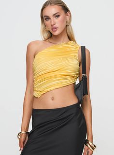 Crop top One shoulder design, plisse material Slight stretch, fully lined 100% polyester Cold machine wash Crop Top One Shoulder, Baby Crop Top, One Shoulder Top, Pink Formal Dresses, Corsets And Bustiers, Long Sleeve Tops Casual, Fleece Dress, Floral Blue Dress, Outerwear Outfit