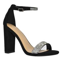 Morris-99 Rhinestone Ankle Strap Block Heel Sandals Very Similar To Steve Madden Carrson, At A Better Price! An Ankle Strap Design, Embellished Strap Detail Which Adds Sparkle To Any Outfit, Almond Toe And Has A Thick Block Heel Details: 4" Heel Ankle Strap Closure Lightly Padded Insole Made With Synthetic Materials Faux Suede Man-Made Sole Black Heels With Rhinestones, Black Ankle Strap Sandals With Rhinestones, Bling Ankle Strap Sandals For Evening, Evening Sandals With Bling And Ankle Strap, Evening Sandals With Ankle Strap And Bling, Bling Round Toe Sandals For Evening, Black Sparkling Open Toe Sandals, Black Rhinestone Sandals For Formal Occasions, Black Sparkling High Heel Sandals