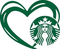 the starbucks logo is heart shaped and has a woman's face in it, with stars on her head