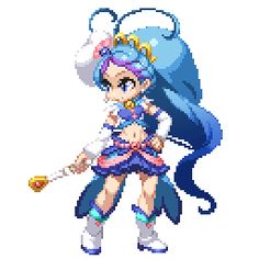 the pixel art is very cute and it looks like she's holding an umbrella