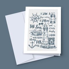 two greeting cards with the words, i saw a ship sailing and the sea