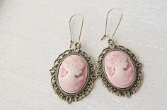 Cameo Earrings Woman Portrait Cameo Jewelry by NewJewelleryStory Vintage Cameo Drop Earrings, Antique Cameo Earrings Gift, Victorian Cameo Earrings For Gift, Antique Cameo Earrings As Gift, Antique Cameo Earrings For Gift, Victorian Style Pink Earrings For Gift, Pink Victorian Earrings For Gift, Antique Pink Earrings Gift, Antique Pink Earrings As Gift