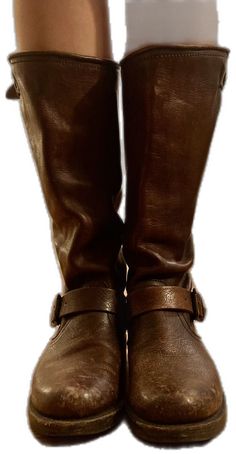 Brown Calf Leather Moto Boots With Buckle, Brown Wide Calf Moto Boots With Leather Sole, Classic Distressed Brown Boots For Fall, Brown Leather Moto Boots For Wide Calf, Brown Leather Wide Calf Moto Boots, Classic Brown Moto Boots Medium Width, Brown Calf Leather Moto Boots With Leather Footbed, Classic Brown Moto Boots With Buckle Closure, Frye Veronica