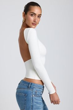 Beautiful top good quality but for a xl size its tooo big unfortunately Long Sleeve Backless Top, Priscilla Ricart, Bodycon Design, Night Out Tops, Square Neck Bodysuit, Open Back Top, Fishtail Skirt, Modal Fabric, Backless Top