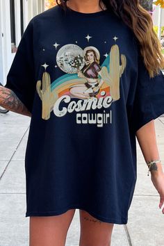 Summer Outfit Ideas: Cosmic Cowgirl tshirt, Summer Music festival shirt, Cowgirl Birthday tee, Oversized tees, Comfort Colors shirts Cowgirl Tshirt, Summer Music Festival, Space Cowgirl, Summer Music Festivals, Festival Shirt, Oversized Tees