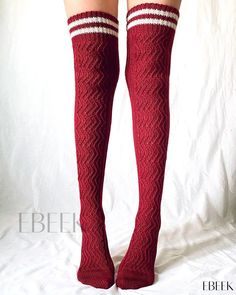 Ebeek - Premium Quality, Fashionable Pair of Braided Striped Winter Over-The-Knee Socks Over The Knee Socks, Winter Socks, Casual Jumpsuit, Knee Socks, Daily Dress, Casual Socks, Wine Red, Leg Warmers, Over The Knee