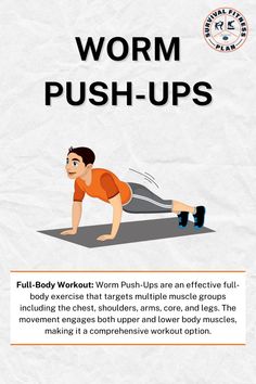 a man is doing push up exercises on the floor with words above him that read,'worm push - ups '