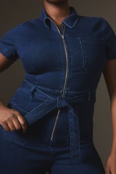 From the top-rated Colette collection, a true hit-single featuring a zipper bodice, tailored wide-leg, and wear-anywhere appeal. | The Colette Weekend Denim Jumpsuit by Maeve in Blue, Women's, Size: 00, Cotton/Elastane/Lyocell at Anthropologie Spring Fitted Denim Jumpsuit With Zipper, Fitted Denim Jumpsuit With Zipper For Spring, Fitted Denim Jumpsuits And Rompers With Zipper, Spring Fitted Denim Jumpsuit With Belt, Belted Fitted Denim Jumpsuit For Spring, Blue Denim Jumpsuit With Zipper Closure, Fitted Belted Denim Jumpsuit For Spring, Fitted Wide Leg Jumpsuits And Rompers With Belt, Fitted Blue Denim Jumpsuit With Belt