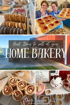 the collage shows many different types of baked goods and pastries, including pies