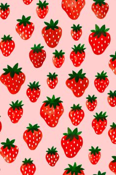 a pattern of strawberries on a pink background