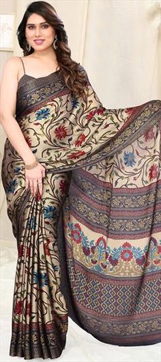 Beige and Brown color Saree in Chiffon fabric with Floral, Printed work Multicolor Chiffon Blouse Piece For Wedding, Elegant Multicolor Saree With Kalamkari Print, Elegant Multicolor Kalamkari Print Saree, Elegant Multicolor Kalamkari Saree, Elegant Multicolor Fabric In Traditional Drape, Elegant Multicolor Dupatta Fabric, Elegant Multicolor Fabric With Traditional Drape, Elegant Multicolor Fabric For Dupatta, Elegant Multicolor Fabric With Zari Work