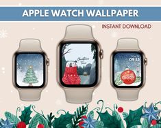 the apple watch wallpaper features three christmas themed watches, one with an image of two people