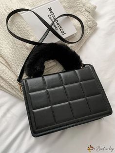 BirdinBag - Square Metal Strap Bag with Fluffy Decor Square Winter Shopping Bags, Winter Bags With Large Capacity And Square Shape, Rectangular Bags For Daily Use In Winter, Square Bags For Daily Use In Winter, Rectangular Bags For Daily Winter Use, Large Capacity Square Bag For Winter, Winter Square Bags For Daily Use, Square Winter Shopping Shoulder Bag, Winter Shopping Square Shoulder Bag