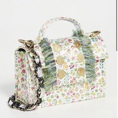 Trendy Fashion Kooreloo Petite Blossom Bag NWOT, Womens Bags Handbags Spring Multicolor Floral Embroidery Shoulder Bag, Elegant Spring Flower-shaped Bag, Spring Multicolor Beaded Bag, White Floral Print Flower-shaped Shoulder Bag, Floral Print Cotton Flower-shaped Bags, Greece Fashion, Patch Pocket, Chain Strap, Leather Purses