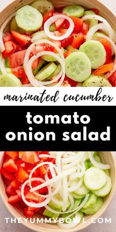 tomato onion salad with onions and cucumbers in a bowl