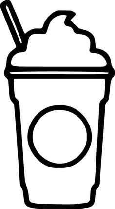 a black and white drawing of a drink with a straw in it's cup