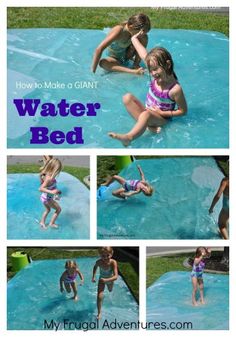 several pictures of children playing in a pool with the words how to make a giant water bed