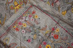 About this item Vintage Indian West Bengal Saree 100% Pure Silk Tie & Dye Sari Kantha What A Beautiful Masterpiece Of A Saree. Base Fabric Is 100% Pure Silk In Gray Color Multi Amazing Tie And Dye Work. All Over Saree Adorned With Floral And Paisley Design With Multi Color Thread Work. Traditional Kantha Work Is The Highlight Of The Saree. Kantha : Kantha Is A Peacock Hand Embroidery Style Traditionally Practiced By Rural Womenfolk In State Of West Bengal. Kantha Embroidery Is Recognized By Traditional Dupatta With Intricate Embroidery For Spring, Traditional Embroidered Dupatta For Spring, Traditional Spring Dupatta With Intricate Embroidery, Traditional Embroidered Saree Fabric For Spring, Bohemian Saree With Multicolor Floral Embroidery, Spring Bohemian Saree, Bohemian Saree For Spring Festivities, Bohemian Saree For Spring Festival, Spring Festive Bohemian Saree