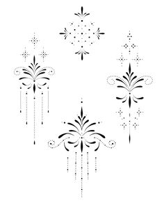 three black and white designs on a white background